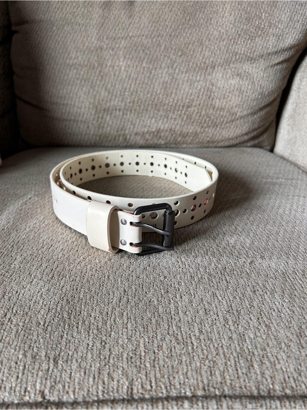 CAbi White Perforated Leather Belt with Dark Metal Buckle